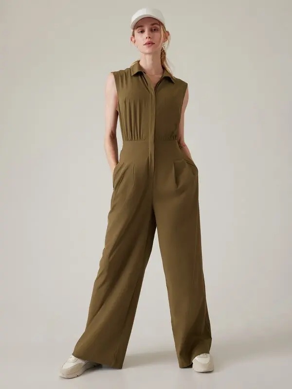 Athleta Brooklyn Heights Wide Leg Jumpsuit Acacia Olive